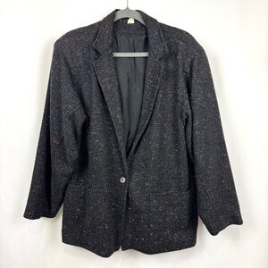 VINTAGE Savannah Women's M Wool Tweed Houndstooth Blazer Jacket Black Speckled